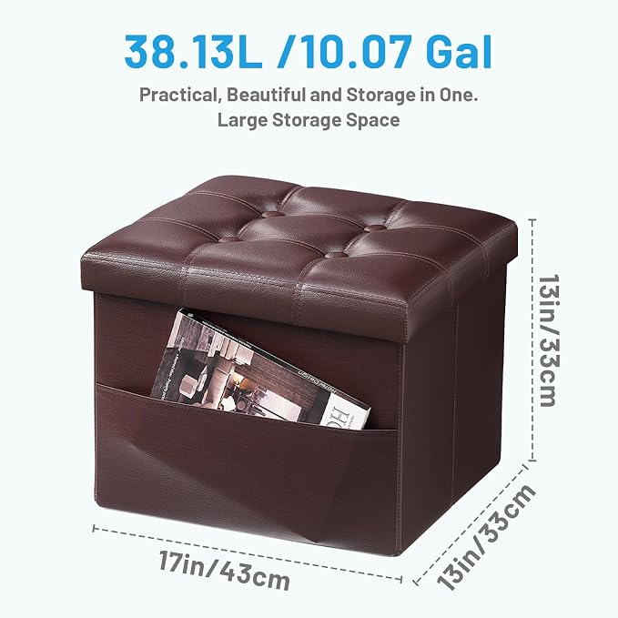 Bsketa Storage Ottoman Foot Rest Stool, Small Leather Storage Ottomans Bench - Image 3