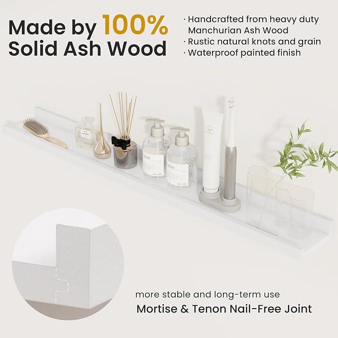 Acovy Solid Ash Wood Picture Ledge Shelf, 36 Inch Floating Shelves - Image 3
