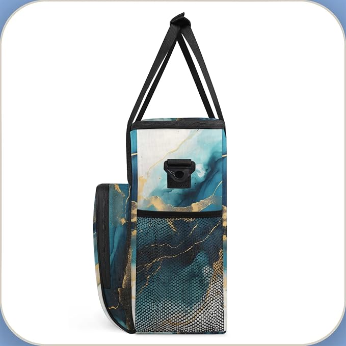 Turquoise Abstract Gold And Blue Marble Coffee Maker Carring Bag, Large - Image 4
