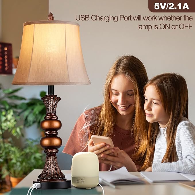 Set of 2 Touch Control Traditional Table Lamp, 3-Way Dimmable Bronze Finish - Image 3