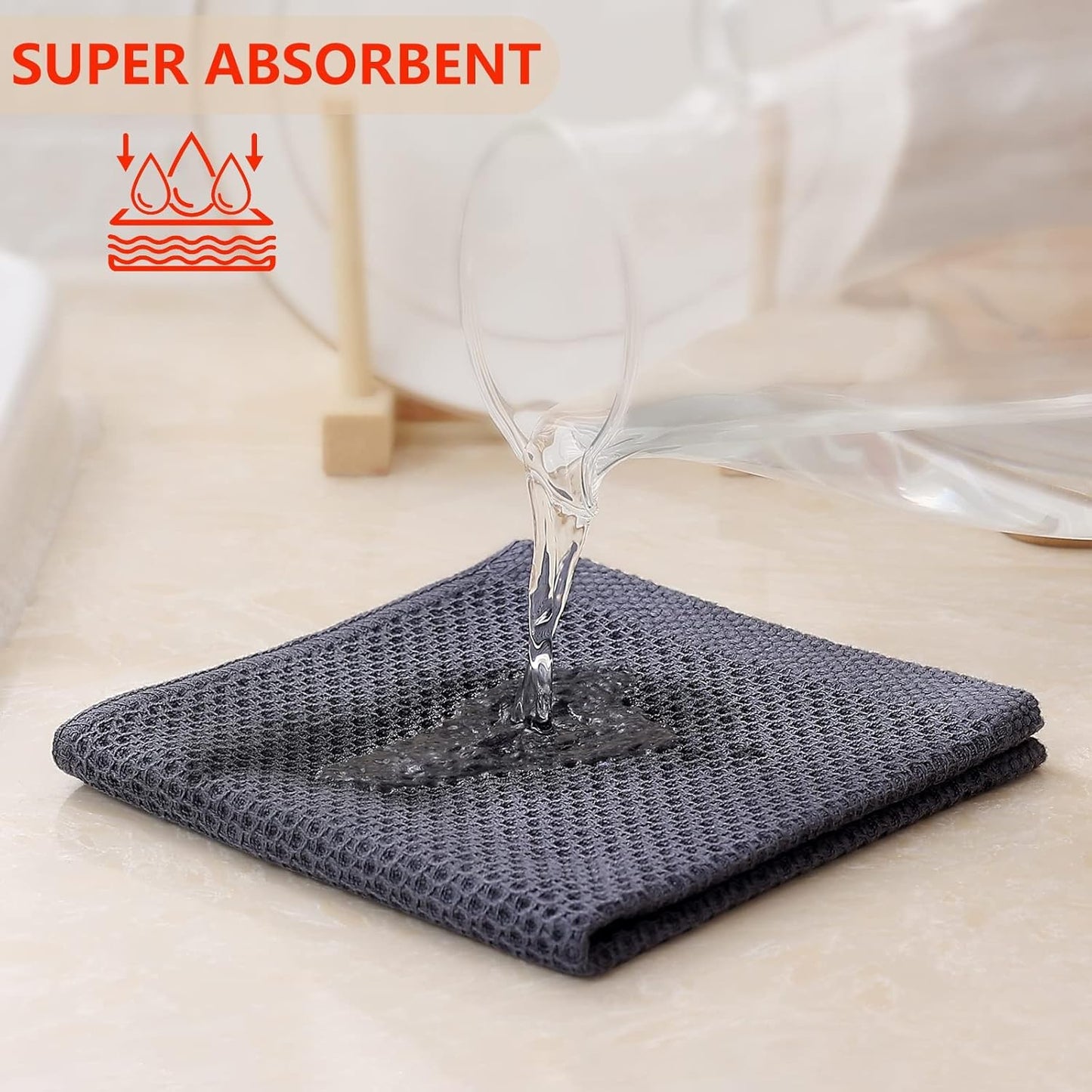 Kitinjoy 100% Cotton Kitchen Dish Cloths, 8 Pack Waffle Weave Ultra Soft Absorbent Dish Towels for Drying Dishes Quick Drying Kitchen Towels Dish Rags, 12 X 12Inch, Dark Grey