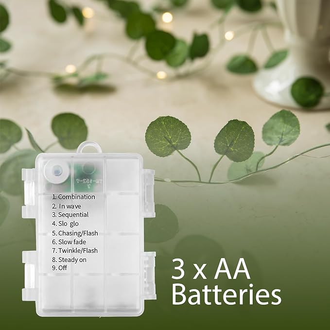 Vine with Fairy Lights, 33ft 100 LEDs Vine Lights Eucalyptus Battery Operated - Image 9