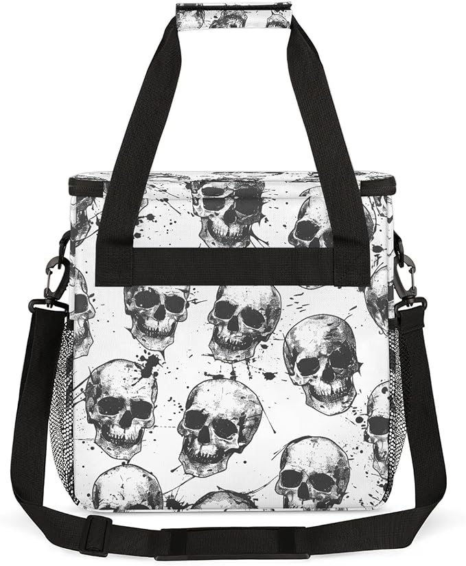 Sugar Skeleton Black White Skull Coffee Maker Carring Bag, Large Insulated - Image 5