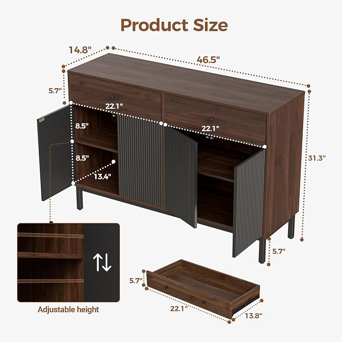 Mericonia Farmhouse Buffet Sideboard Cabinet - Image 2