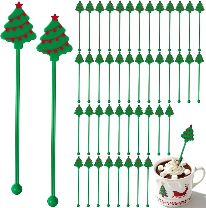 36Pcs Christmas Drink Stirrers, Tree Coffee Stir Sticks | Reusable Holiday by DOTFOOT