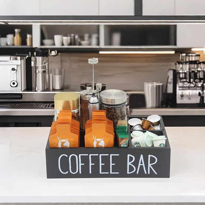 Coffee Station Organizer with Removable Dividers Disposable Cup Holder Wooden - Image 6