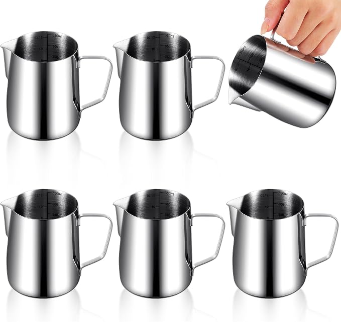 Dandat 6 Pcs Milk Frothing Pitcher Espresso Steaming Pitchers 12 Oz Stainless by Dandat