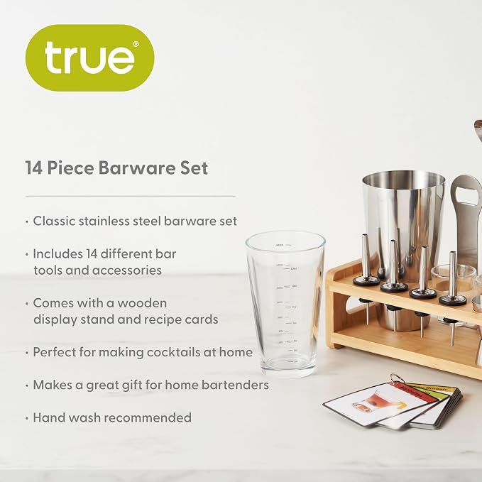 True 14-Piece Barware Set with Wood Stand - Image 3