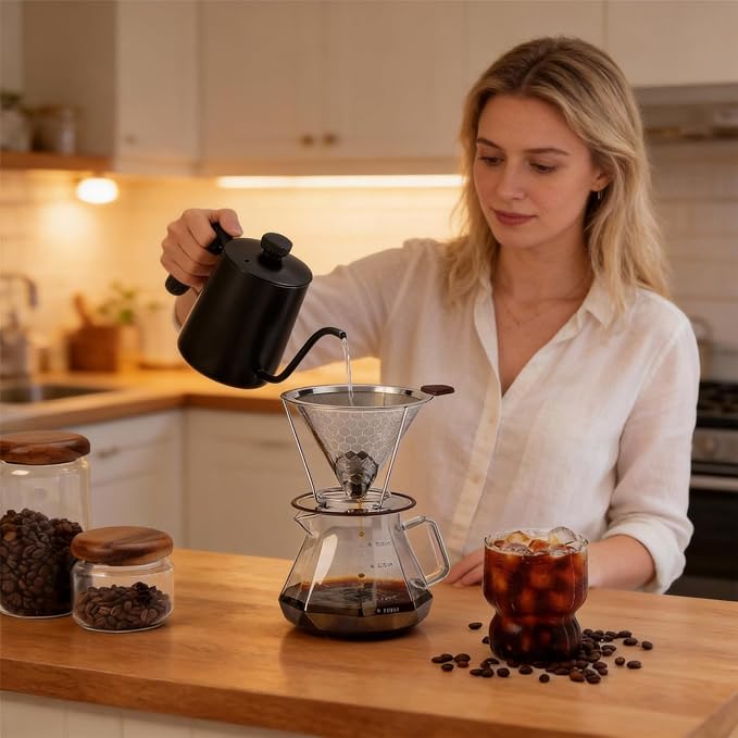Vikuces®800 Mesh Reusable Pour Over Coffee Dripper, Metal Stainless Steel - Image 7