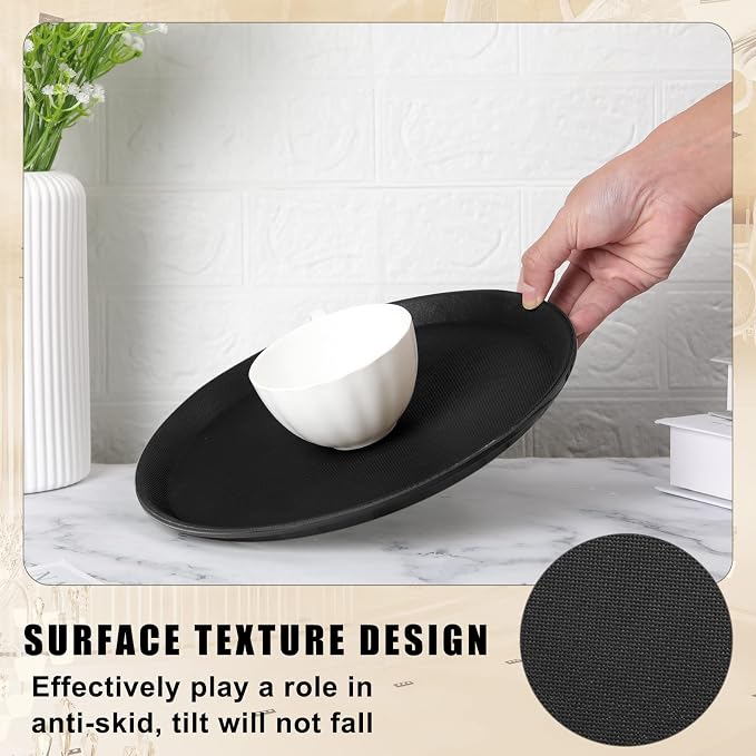 Zopeal 8 Pieces Black Round Restaurant Serving Tray, Plastic Non Slip Surface - Image 5