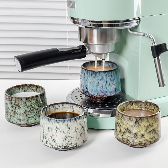 Ceramic Espresso Cups Set of 4, Espresso Coffee Mugs, Special Glazed Demitasse - Image 5