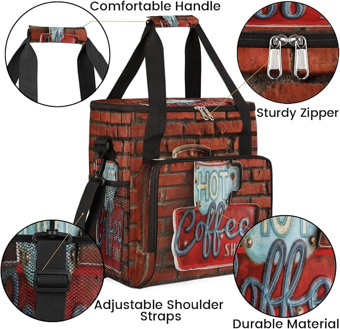 Vintage Red Brick Coffee Maker Carring Bag Travel Carrying Storage Tote - Image 6