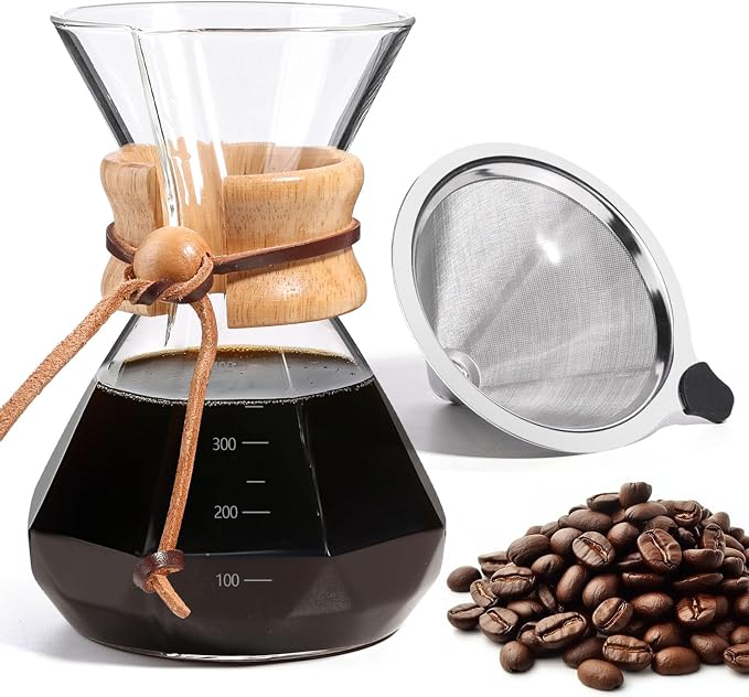 Pour Over Coffee Maker 14 OZ, 4 Cup Borosilicate Glass Drip Coffee Maker by Yopinmall