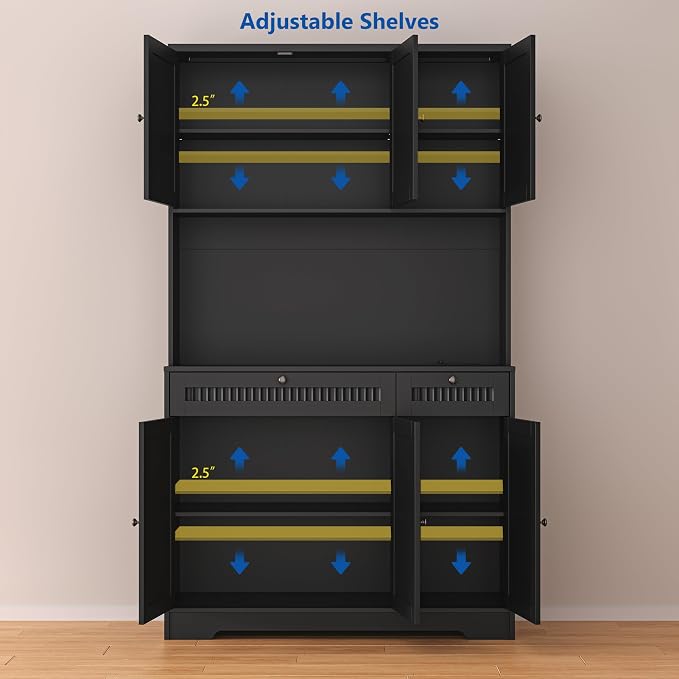 Pantry Storage Cabinet with Charging Station, Kitchen Storage with Adjustable - Image 8