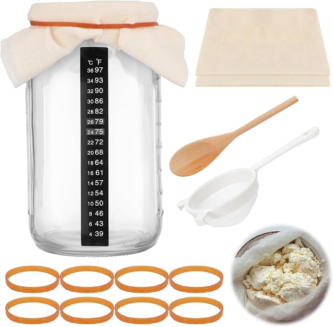 Honeydak 8 Pcs Complete Kefir Starter Kit Kombucha Fermenter Kit 32oz Mason Jar by Honeydak