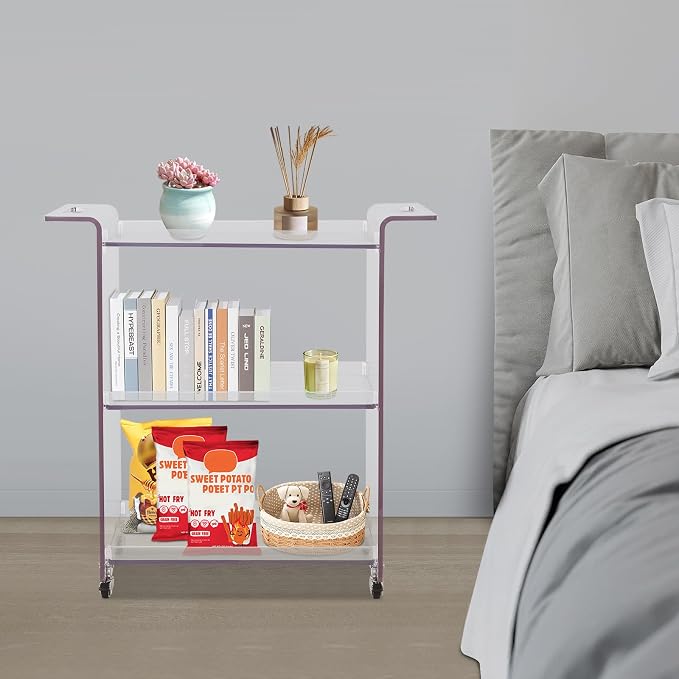 Acrylic Rolling Serving Cart, 3 Tier Clear Bar Cart, Acrylic Serving Storage - Image 3