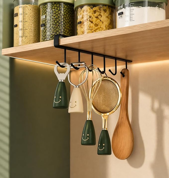 Under Cabinet Mug Holder 2 Pack, 6 Hooks Under Shelf Mug Organizer, Heavy Duty - Image 4