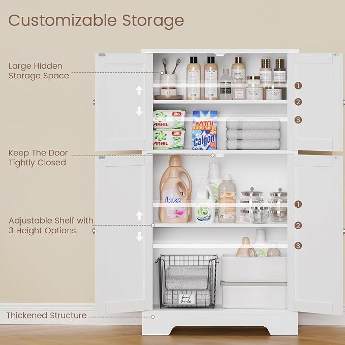 TEENFON Bathroom Floor Storage Cabinet, Freestanding Bathroom Storage Unit - Image 4