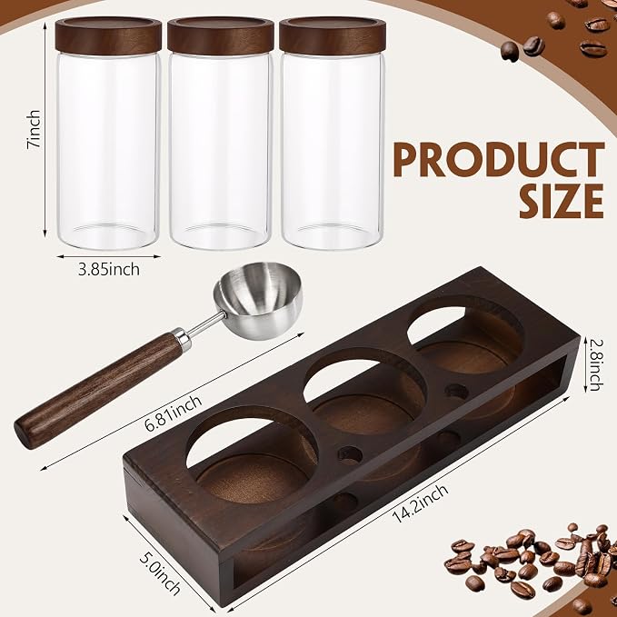 Suclain 3 Pcs Glass Coffee Bean Container 44 oz Airtight Coffee Canister - Image 2