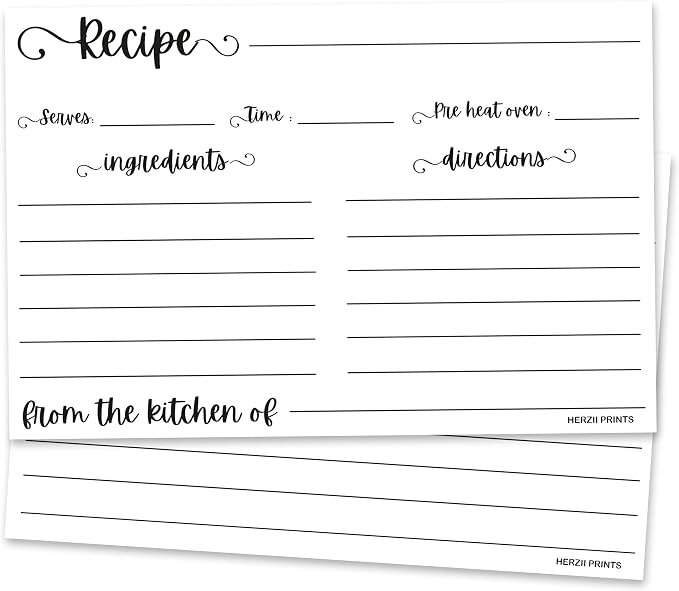 HerZii Prints Double Sided Recipe Cards 3x5 Inches by HerziiPrints