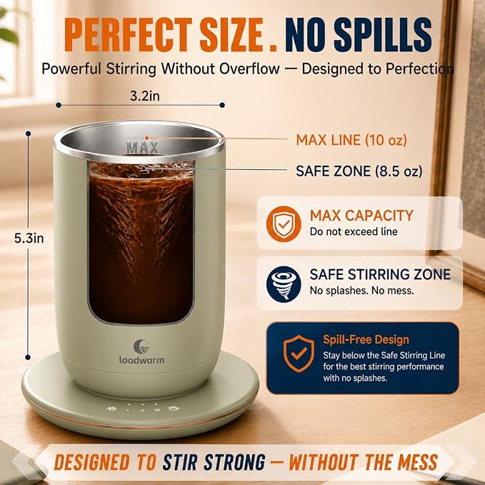 Self Heated Stirring Coffee Mug, 10oz Auto Mixing Cup - Image 4