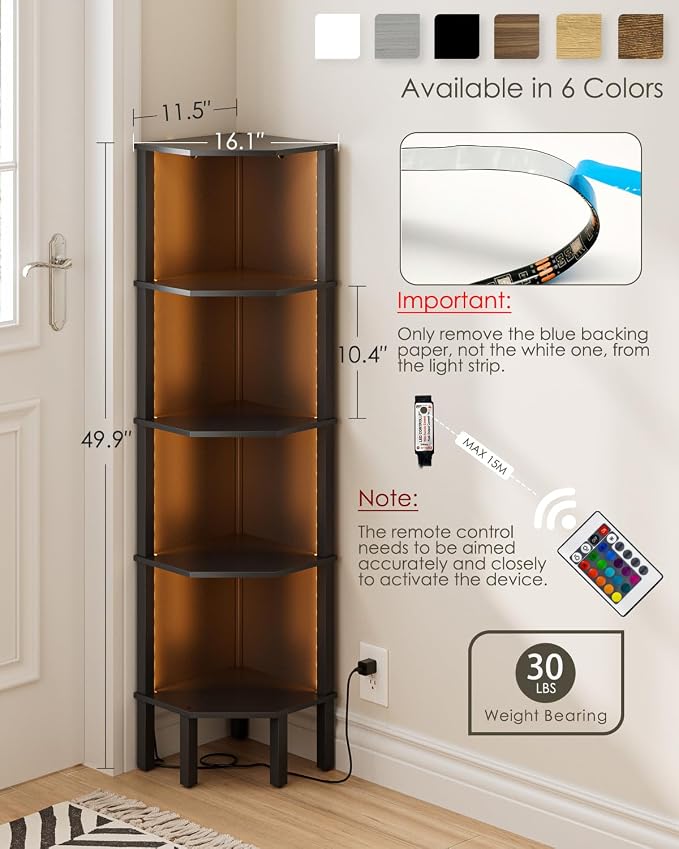 Corner Shelf Stand, 5 Tier Corner Bookshelf, Corner Furniture - Image 2