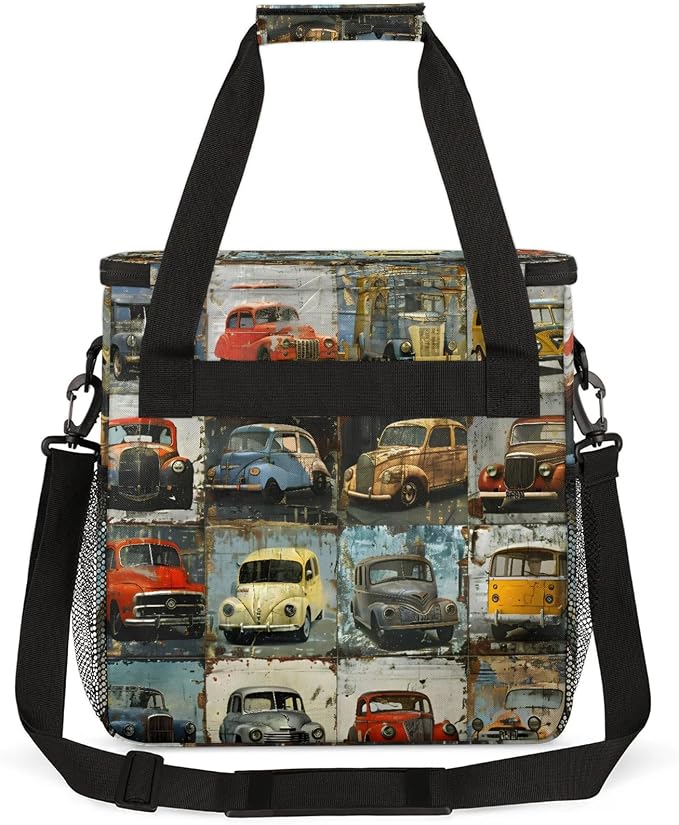 Vintage Car Theme Coffee Maker Carring Bag, Large Insulated Storage Organizer - Image 5
