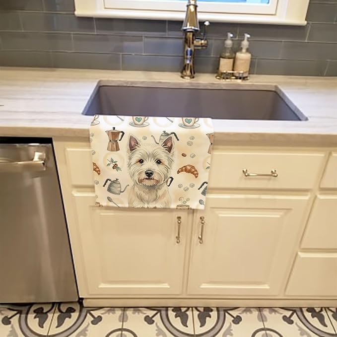 Caroline's Treasures Westie Coffee Bar Kitchen Towel Velour Plush Front and - Image 2