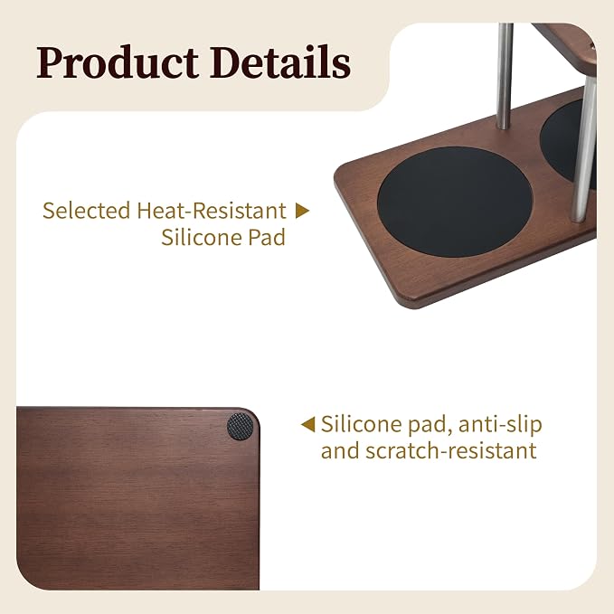 Pour Over Coffee Station Solid Sapele Wood & Stainless Steel Dual Dripper Stand - Image 4