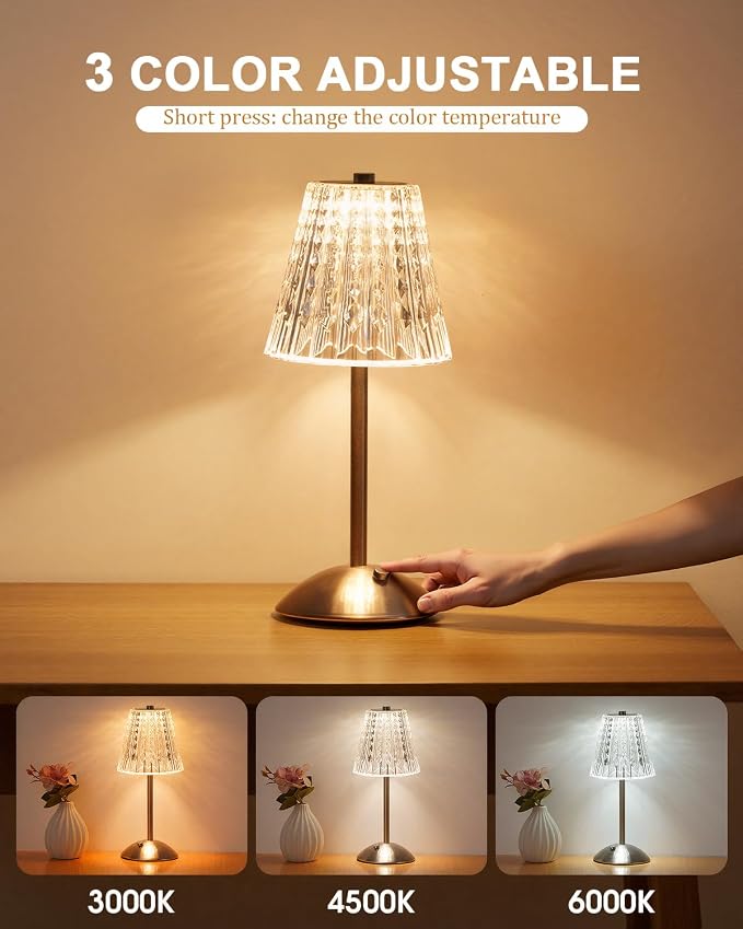 Nusogon Cordless Touch Table Lamp, LED Rechargeable Small Dask Lamp, 3 Colors - Image 3