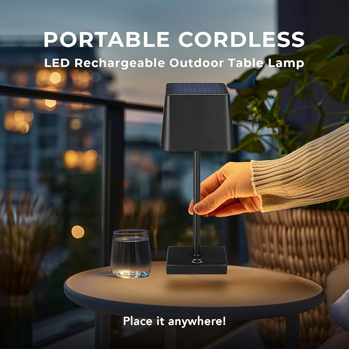 Globe Electric 12" Cordless Portable Outdoor Solar Operated LED Table Lamp - Image 2