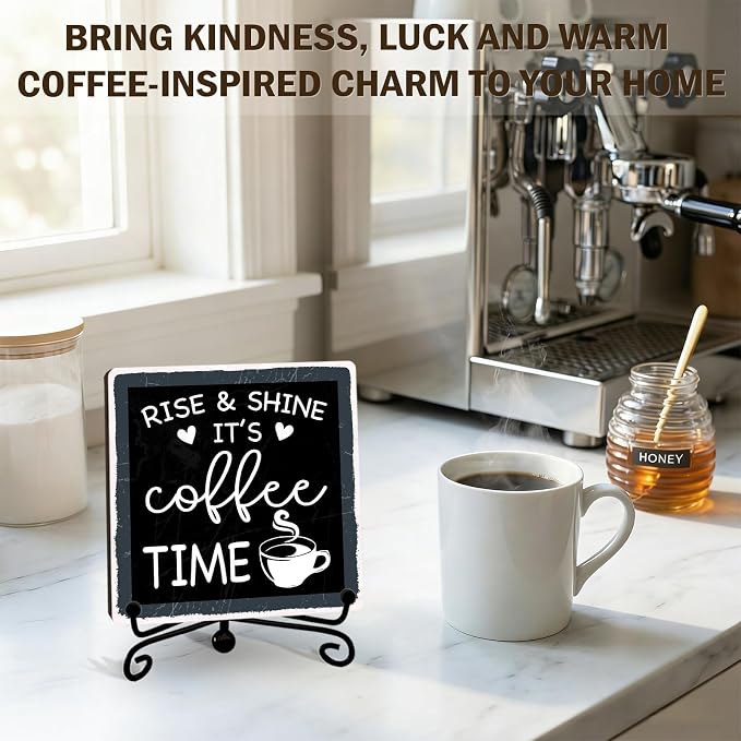 Funny Coffee Bar Decor, Rise & Shine It's Coffee Time Wood Plaque - Image 3