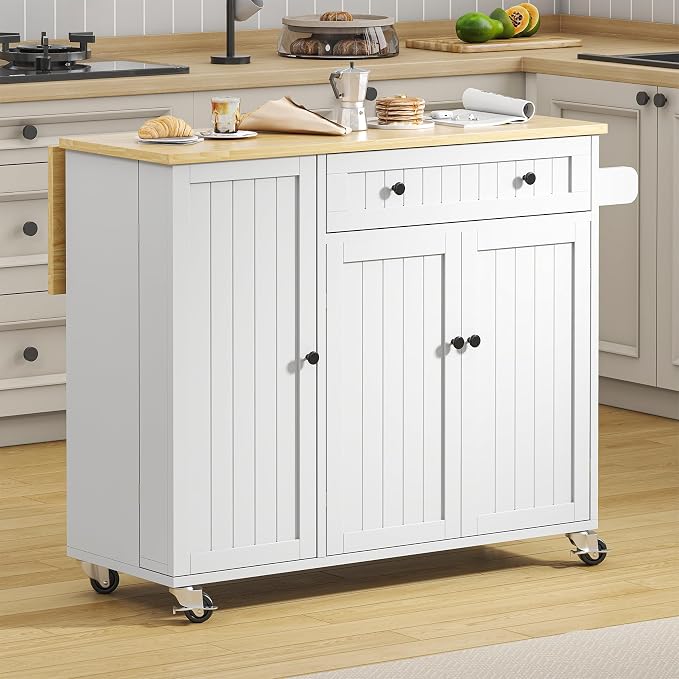Bigbiglife Kitchen Island with Drop Leaf, Island Table on Wheels with Storage - Image 8