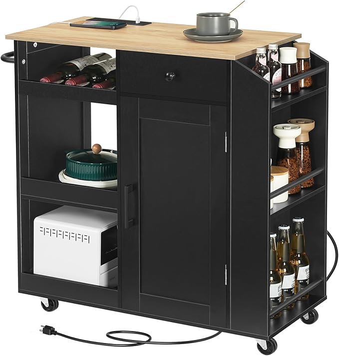 MAHANCRIS Kitchen Island with Power Outlet, Kitchen Storage Island with Drawer by MAHANCRIS