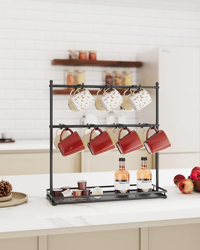 OROPY Coffee Mug Holder for Countertop, 14-Hook Mug Tree Rack for 14 Cups - Image 6