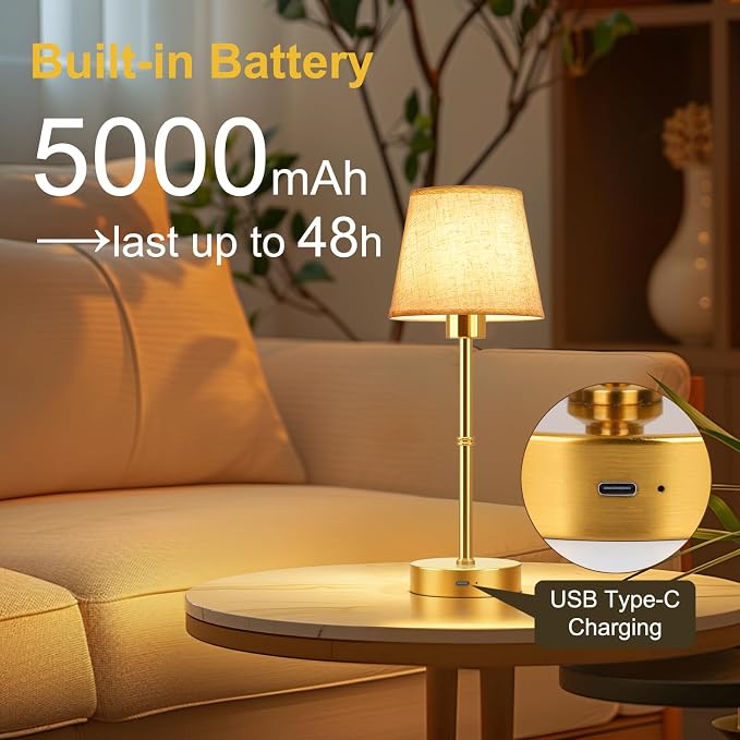 FRIDEKO HOME Rechargeable Table Lamp Gold - Image 3