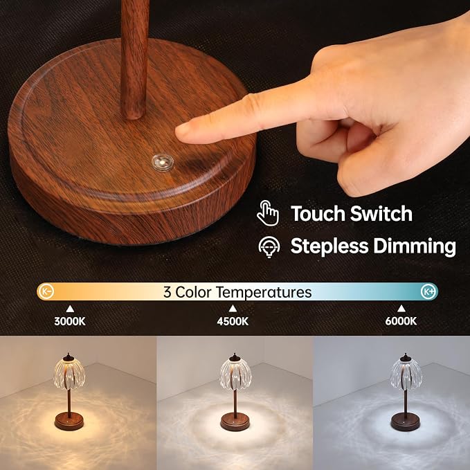 Shenmoyl Tulip Table Lamp with 5200mAh Battery & Touch Control, Small Cordless - Image 3