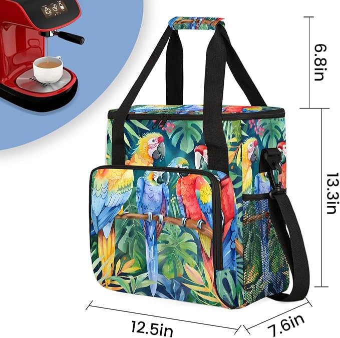 Parrot Tropical Palm Leaves Coffee Maker Carring Bag, Large Insulated Storage - Image 2