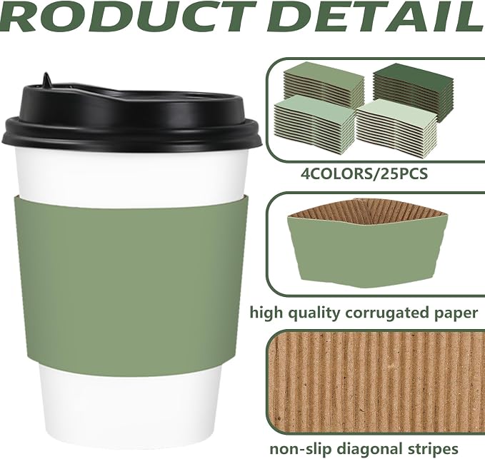 Whaline 100 Pcs Sage Green Coffee Cup Sleeves 4 Gradient Green Colors - Image 3
