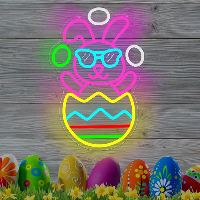 Easter Neon Sign for Wall Decor Bunny Throwing Eggs Led Sign Animated Bunny - Image 6