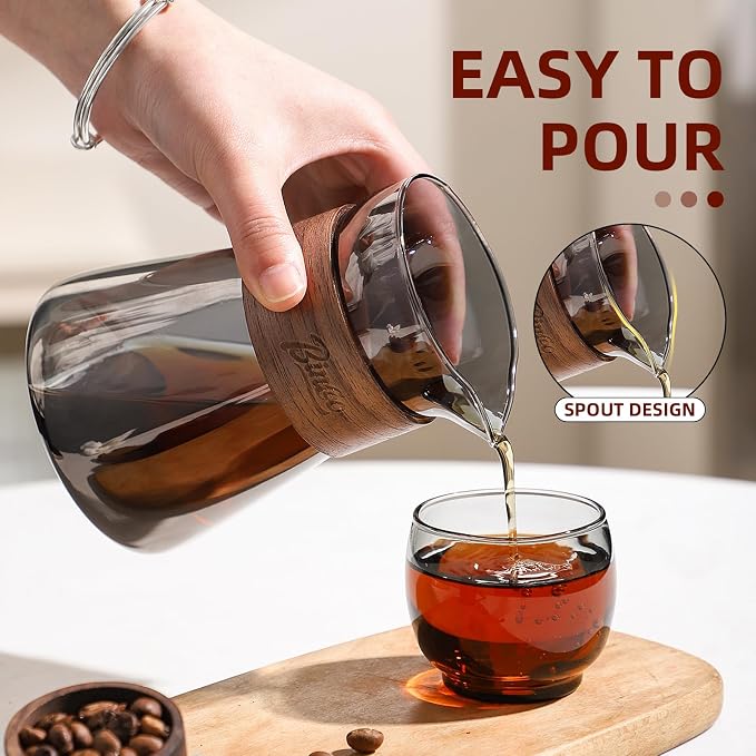 16 oz Glass Coffee Carafe with Wood Heat-Resistant Layer, Pour Over Coffee - Image 2