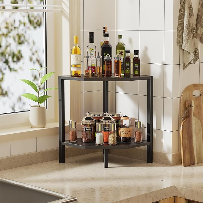 Creso hom Corner Shelf Stand, 2 Tier Industrial Corner Bookshelf - Image 4