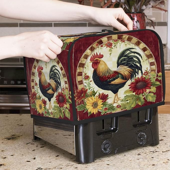 Rooster Sunflower Farmhouse Toaster Cover 4 Slice Wide Slot Washable Appliance - Image 7