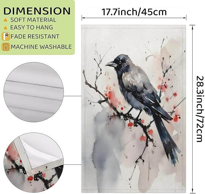 Watercolor Crow Flower Kitchen Towels Set of 2 Absorbent Drying Dish Towels - Image 2