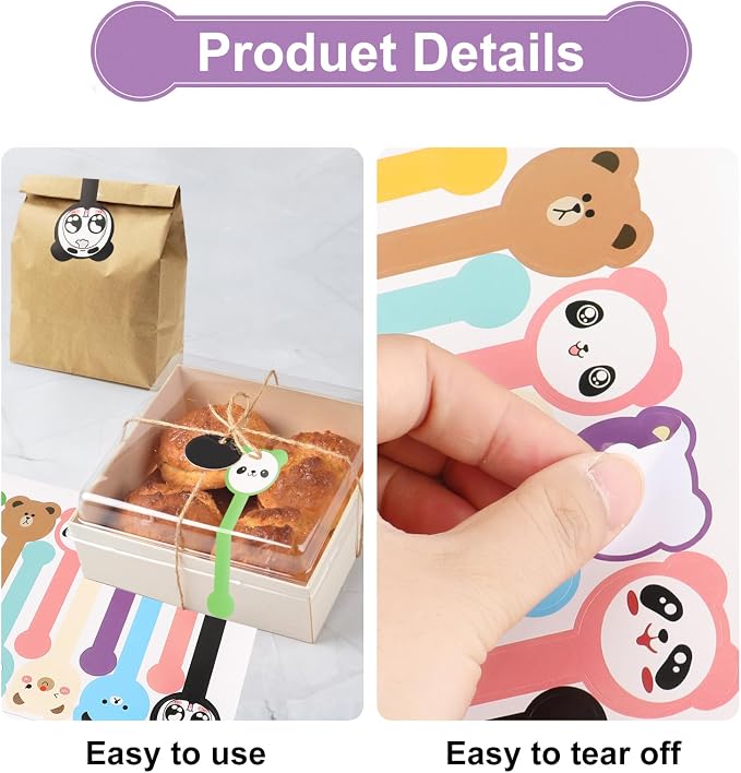 400Pcs Handmade Food Baking Seal Stickers Labels, Cute Animal Long Label Bakery - Image 3