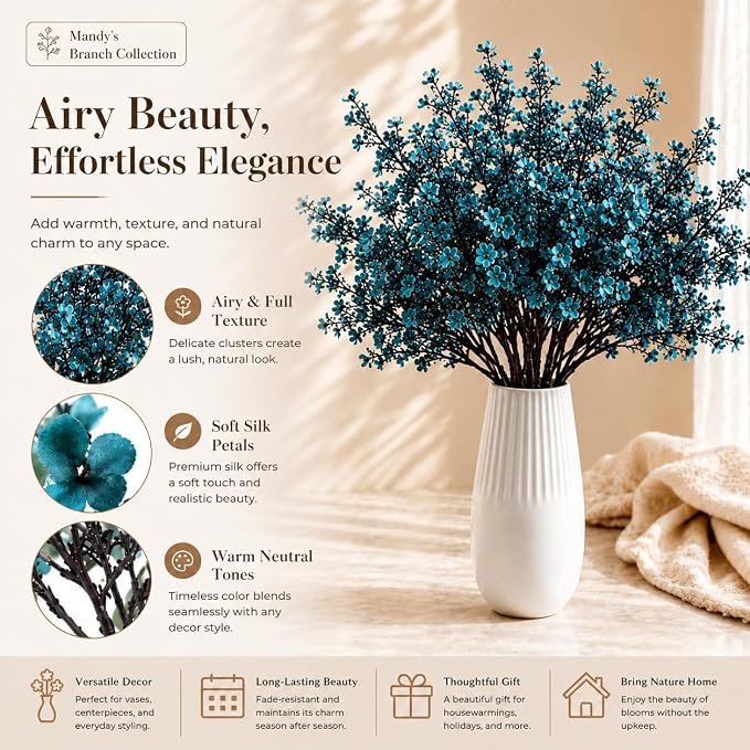 Mandy's 15 Bundles Artificial Teal Baby’s Breath Flowers | 18.5 Inch Silk - Image 2