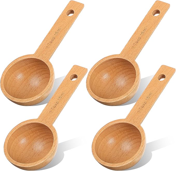4 PCS Wooden Measuring Spoons Coffee Measuring Scoop Wooden Scoops by Unknown