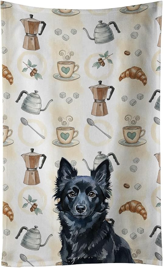 Caroline's Treasures Schipperke Coffee Bar Kitchen Towel Velour Plush Front and by CarolinesTreasures