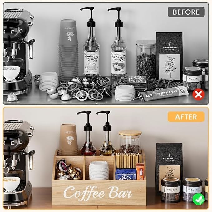 Coffee Station Organizer for Countertop – Wooden Coffee Bar Organizer - Image 6