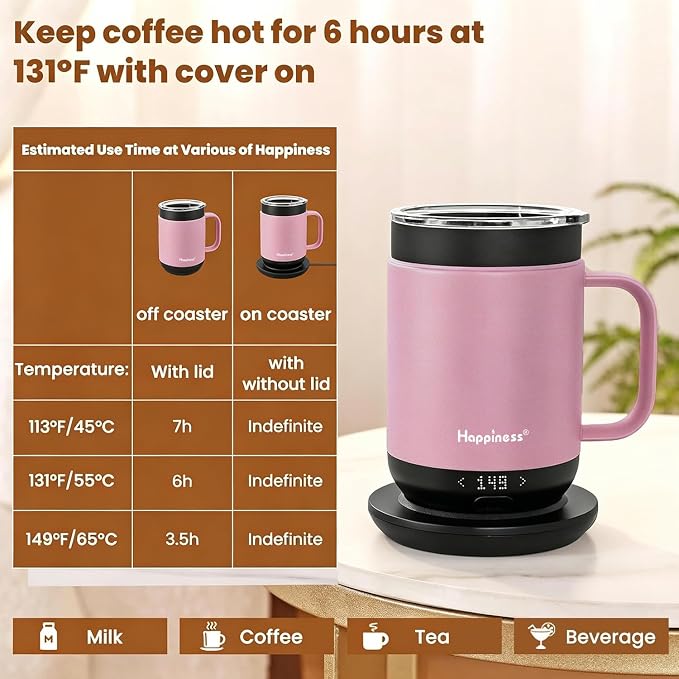 Happiness Smart Heated Coffee Mug, Rechargeable Electric Self Heating - Image 5